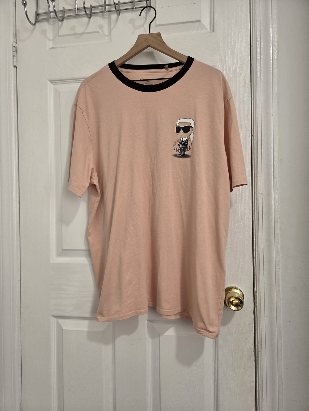Karl Lagerfeld Pink Short-Sleeve Tee with Black Collar and Chest Graphic